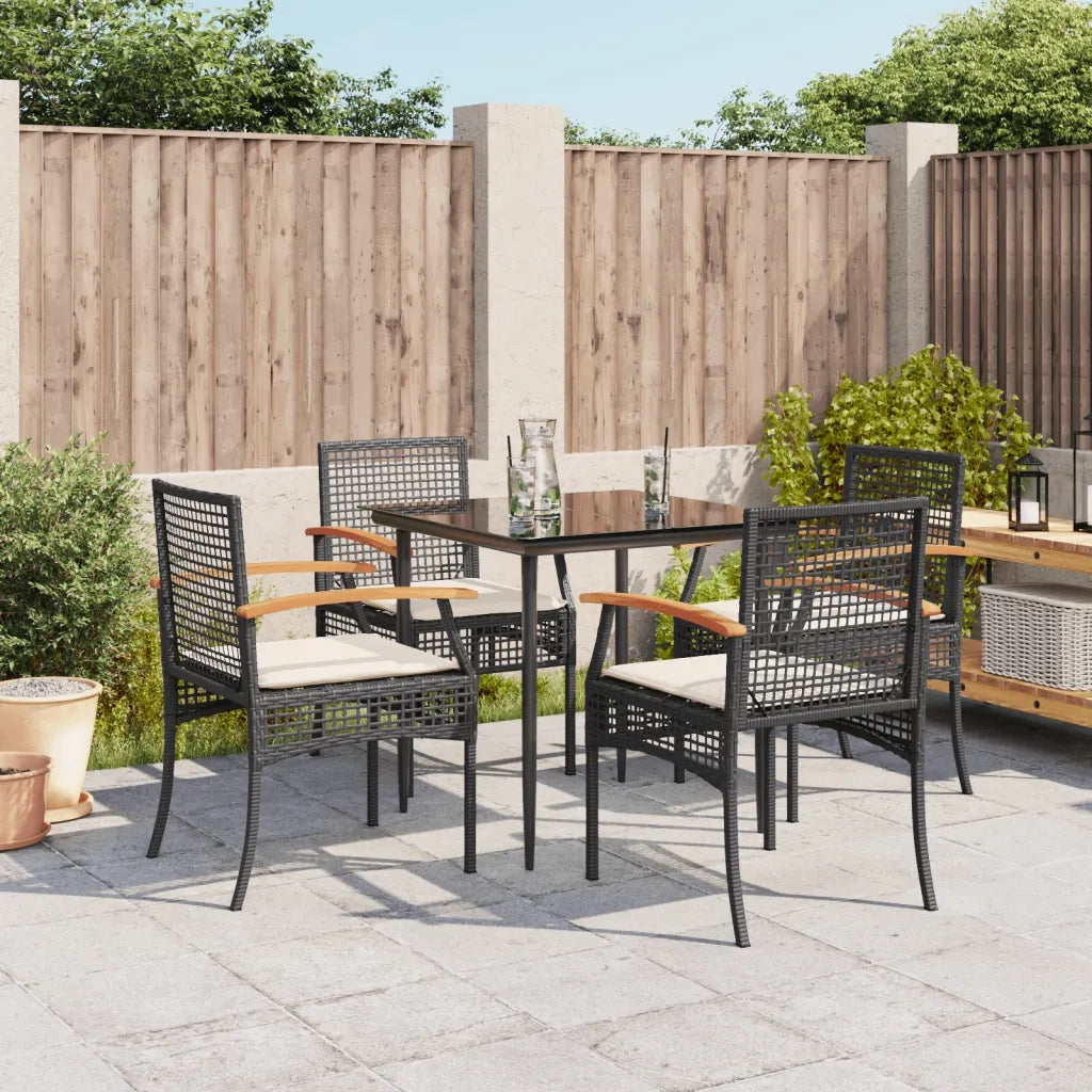 Set da Pranzo da Giardino 5 pz | Set Salotto da Giardino Nero con Cuscini in Polyrattan