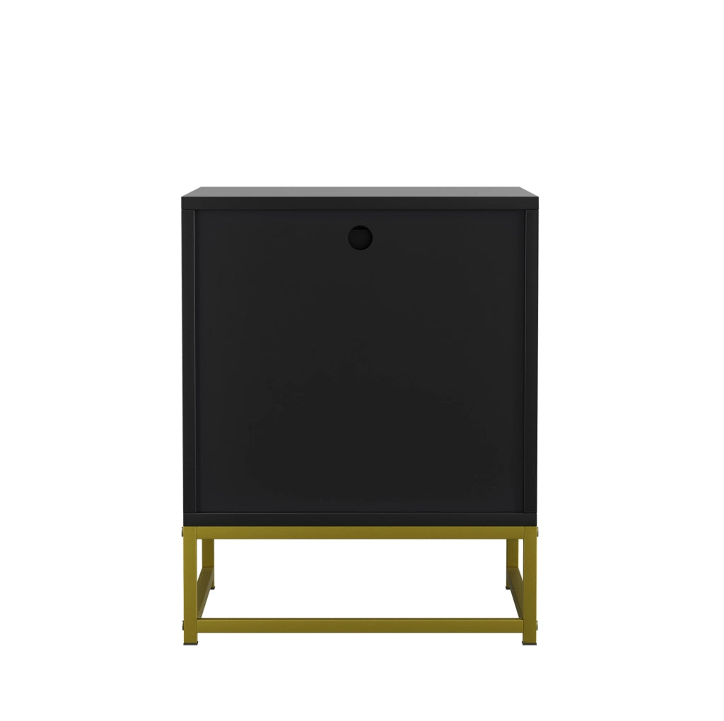 Comodino moderno in MDF nero e naturale, 43 x 40 x 55 cm