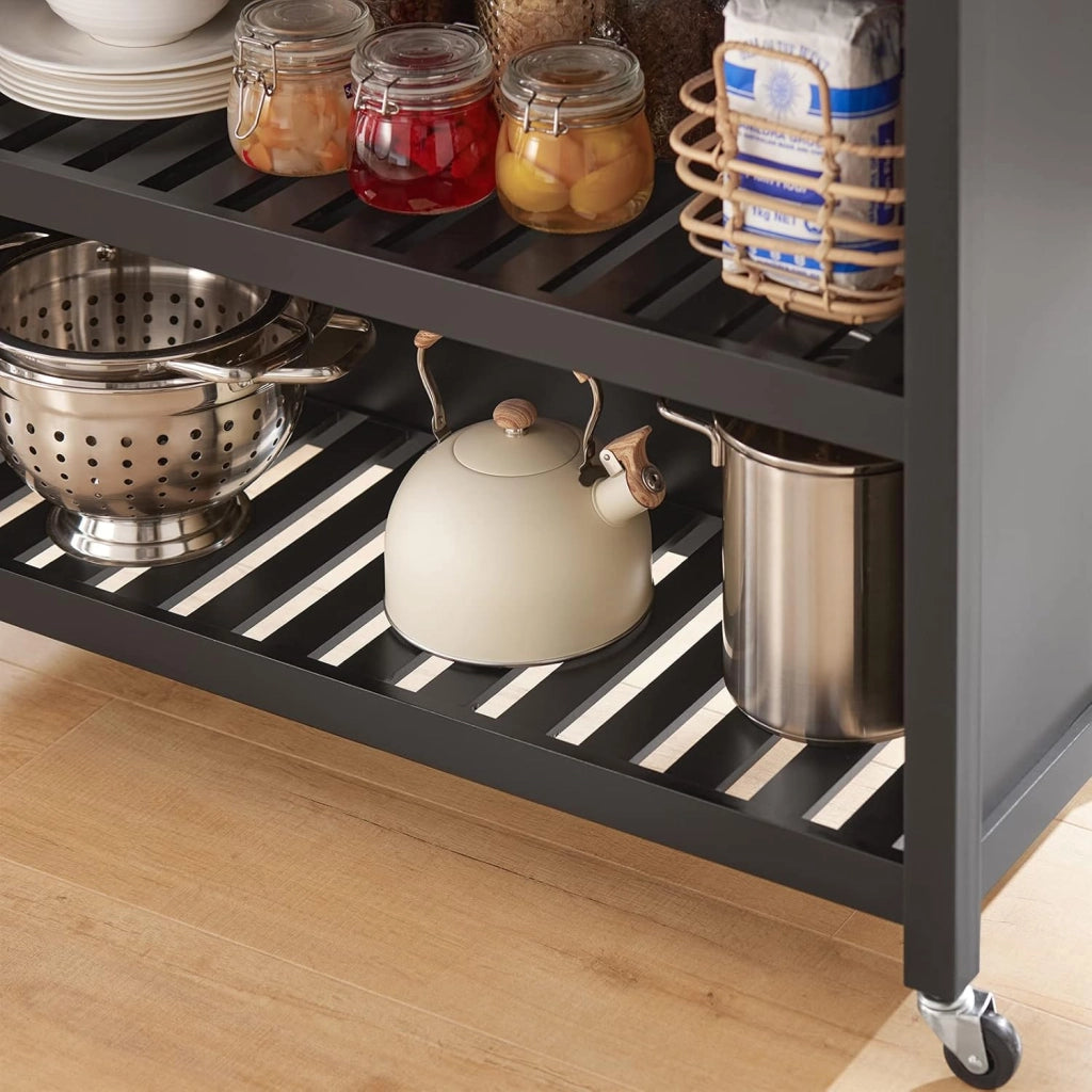 Mobile Cucina Salvaspazio Carrello Cucina con Ruote Credenza Cucina Mobiletto Cucina Dispensa Isola Cucina Mobile Cucina con Cassetti Piano in Legno Nero 98x94x58 cm FKW74-SCH