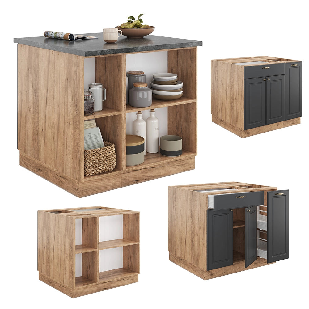 Isola cucina Fame-Line Antracite rustico/Rovere dorato 90 cm con cassetto, senza piano di lavoro Vicco