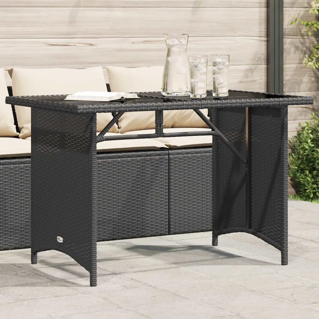 Tavolo da Giardino Piano in Vetro Nero 110x68x70 cm Polyrattan