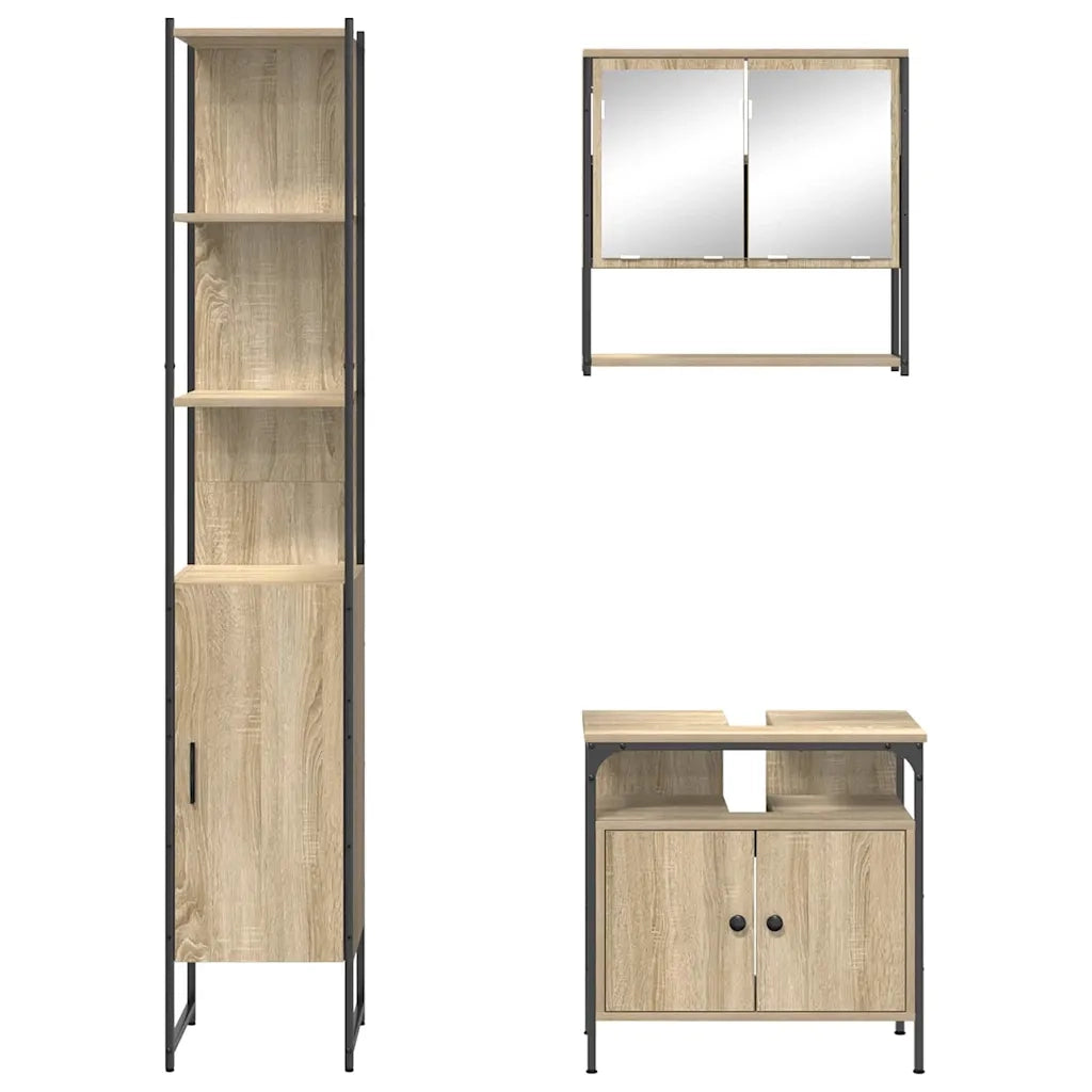 vidaXL Set di mobili per il bagno con lo scaffale 3 pcs rovere sonoma