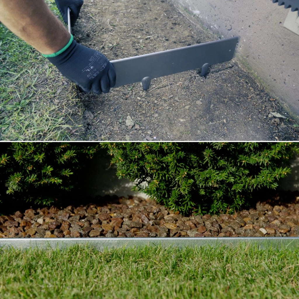 Bordura per Giardino e Orto a Giunzione in Acciaio Zincato 10 Pz da 1m x 90 mm, Bordura per Aiuola, Bordo per Aiuole Risvoltato con Picchetti