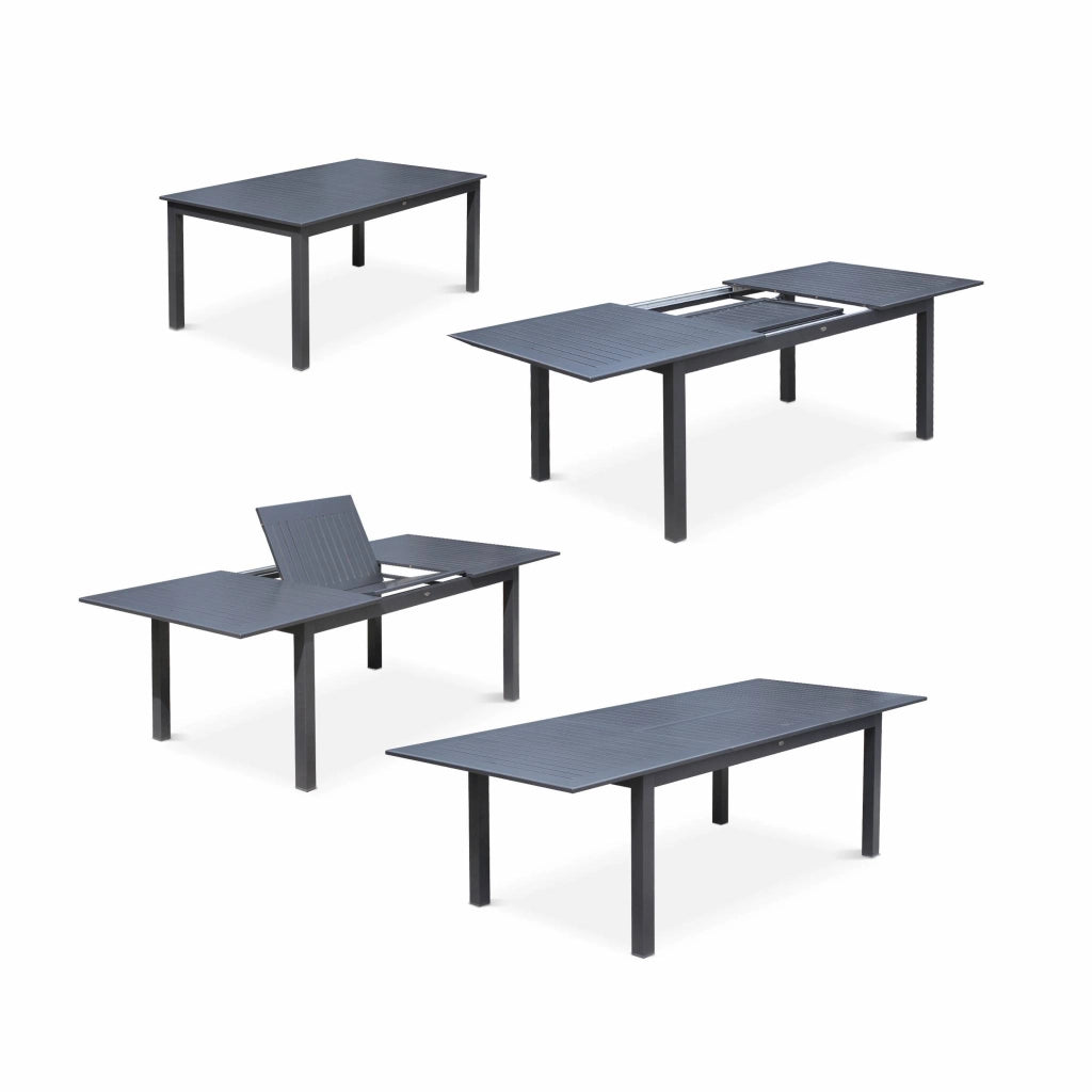 Set tavolo da giardino allungabile in alluminio con 8 posti, antracite