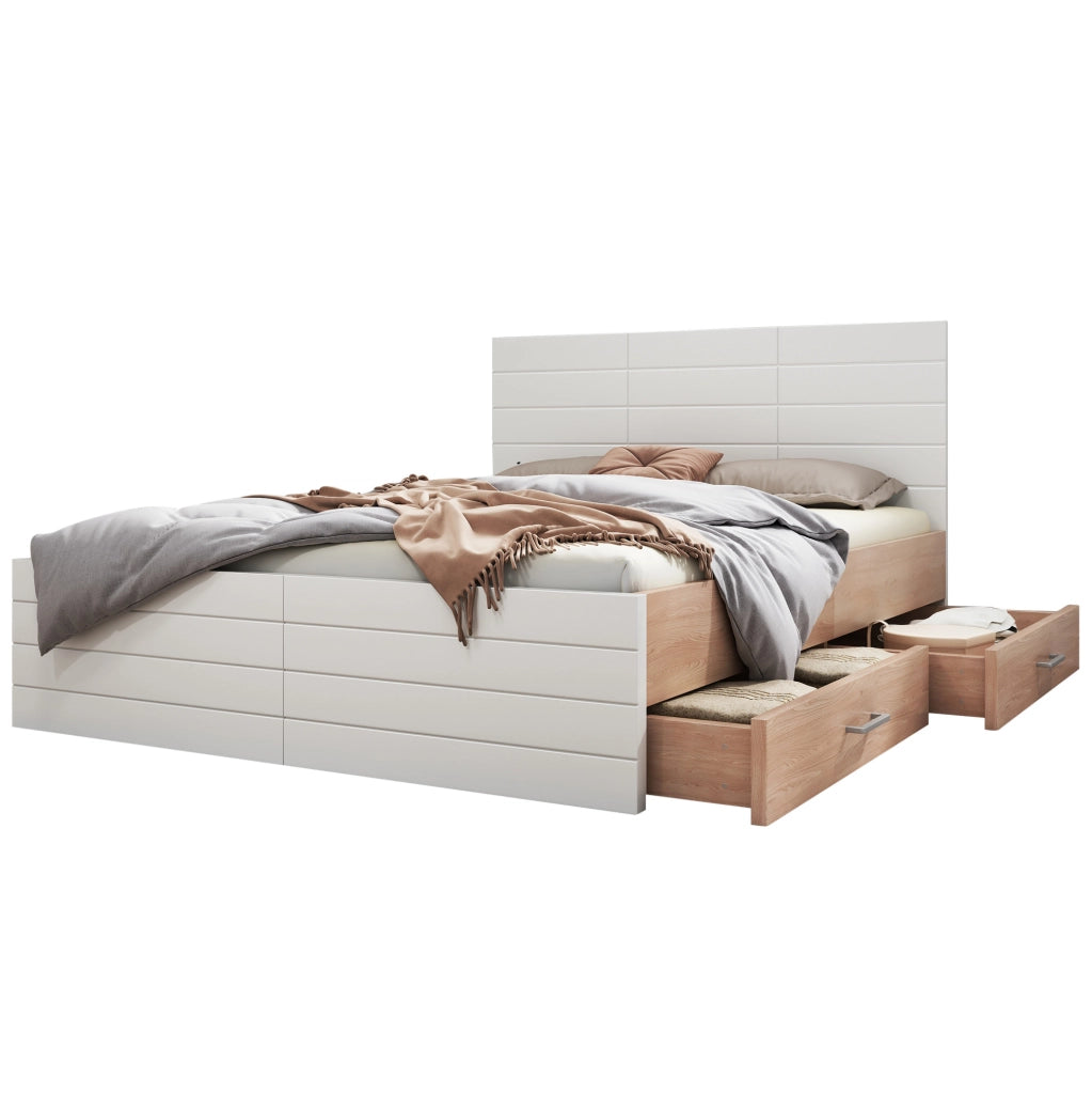 Letto matrimoniale 160x200 cm con materasso, cassetti e rete
