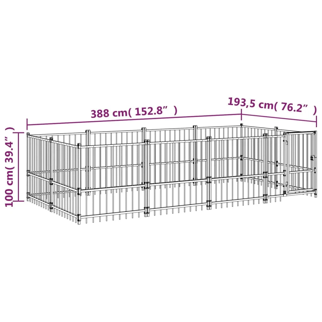 Gabbia per cuccia recinto per animali da esterno per cani in acciaio 7,51 m² nero 02_0041878