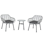 Set Divano da Esterno in Polyrattan con 2 Sedie e Tavolino in Vetro ¨C Zephmum ¨C Grigio