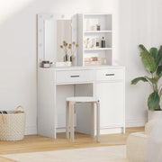 Set da Due Pezzi per Tavolo da Trucco con LED in Legno Bianco