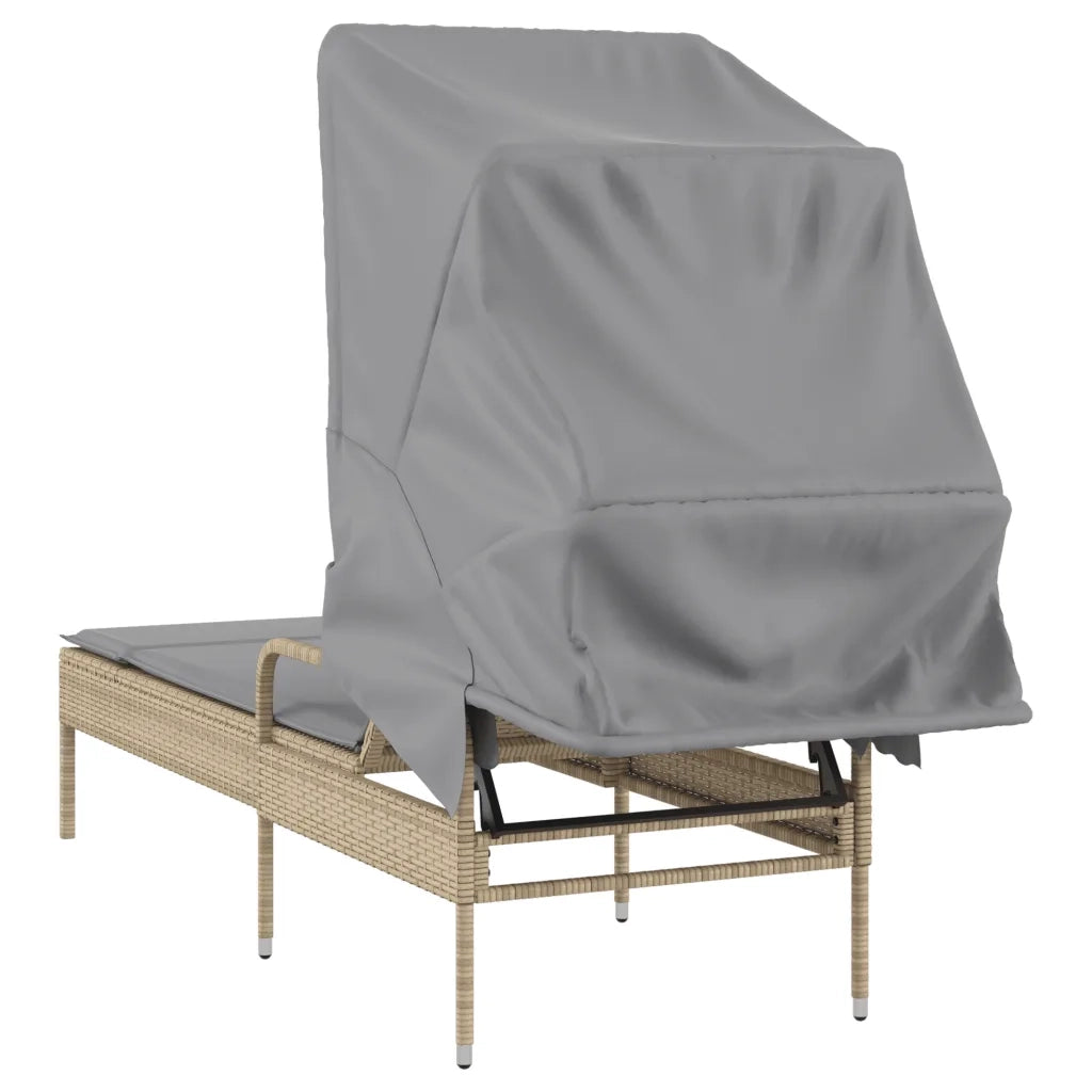 Lettino Prendisole con Baldacchino Beige in Polyrattan 368191