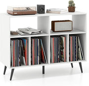 Supporto per Giradischi, Mobiletto per Giradischi a 3 Livelli con Scaffali per Vinili, Tavolino per Dischi con 5 Gambe, Scaffale Espositivo per Soggiorno, Sala Musica (Bianco)