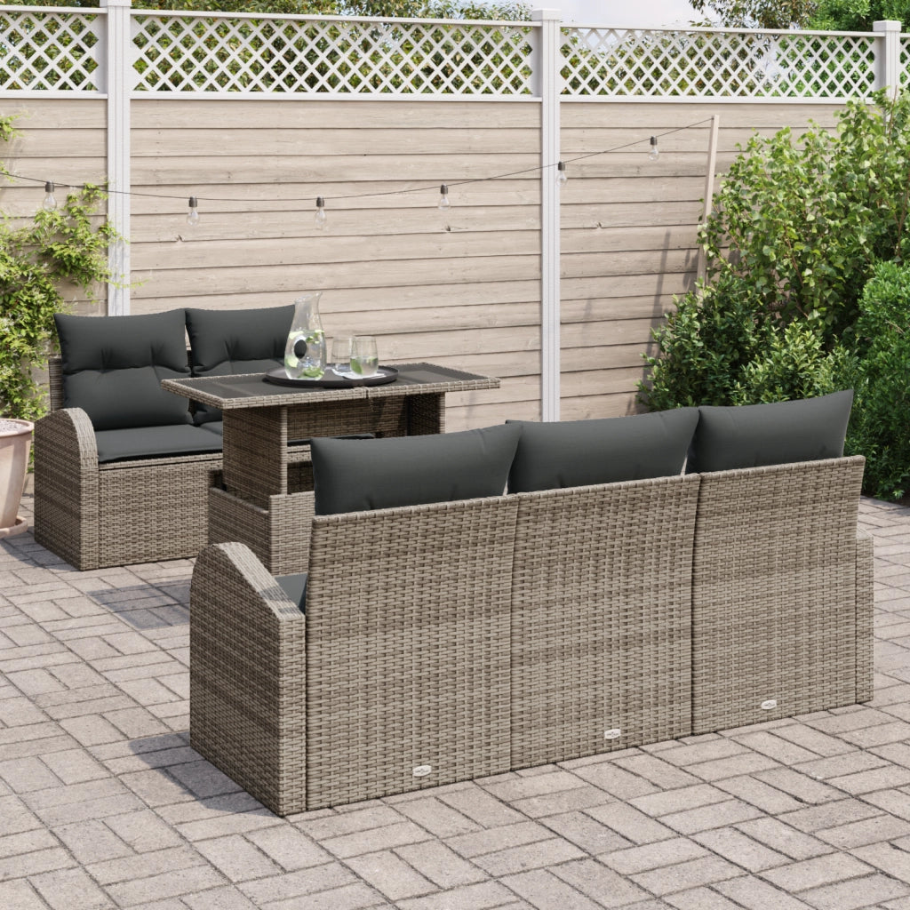 Set Divano da Giardino 6 Pezzi con Cuscini Grigio Polirattan