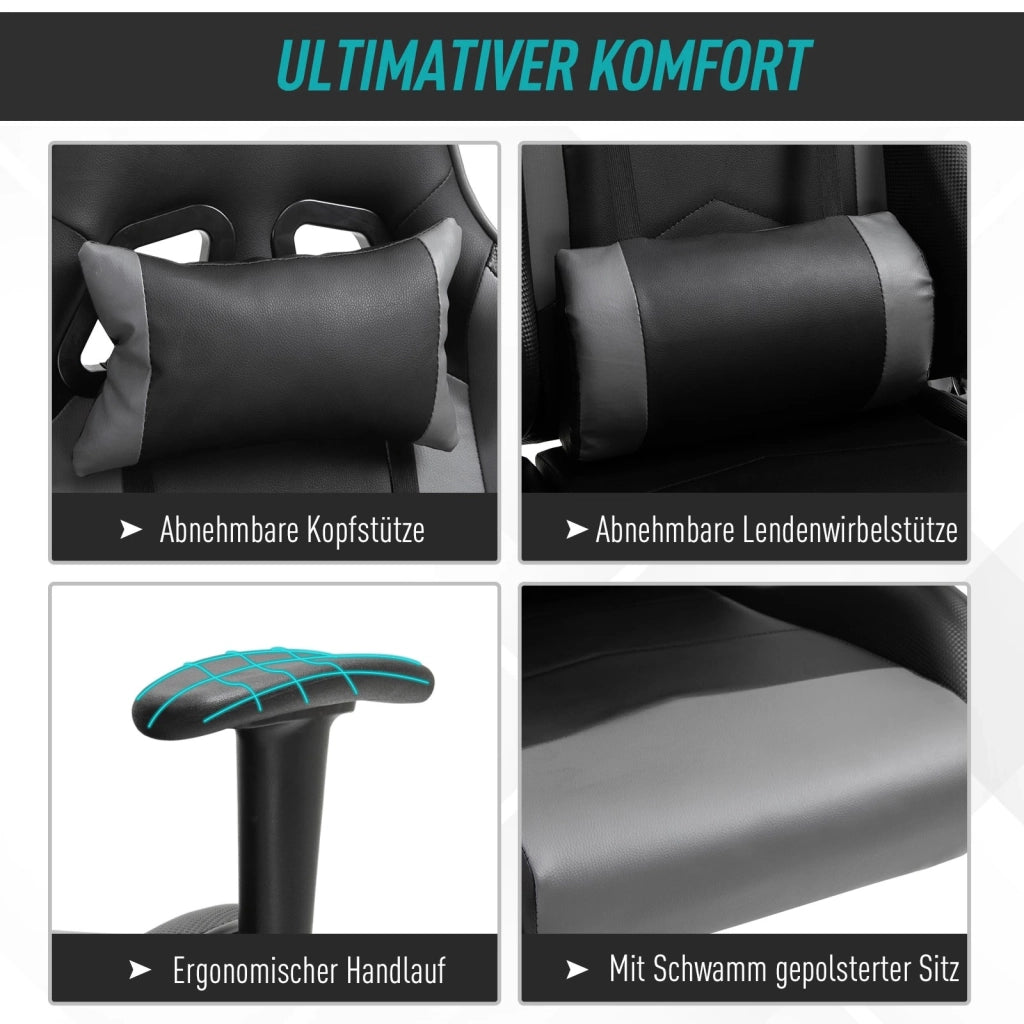 Sedia da ufficio schienale reclinabile 160° supporto lombare poggiatesta in similpelle nera 67,5 × 74 × 126-136 cm