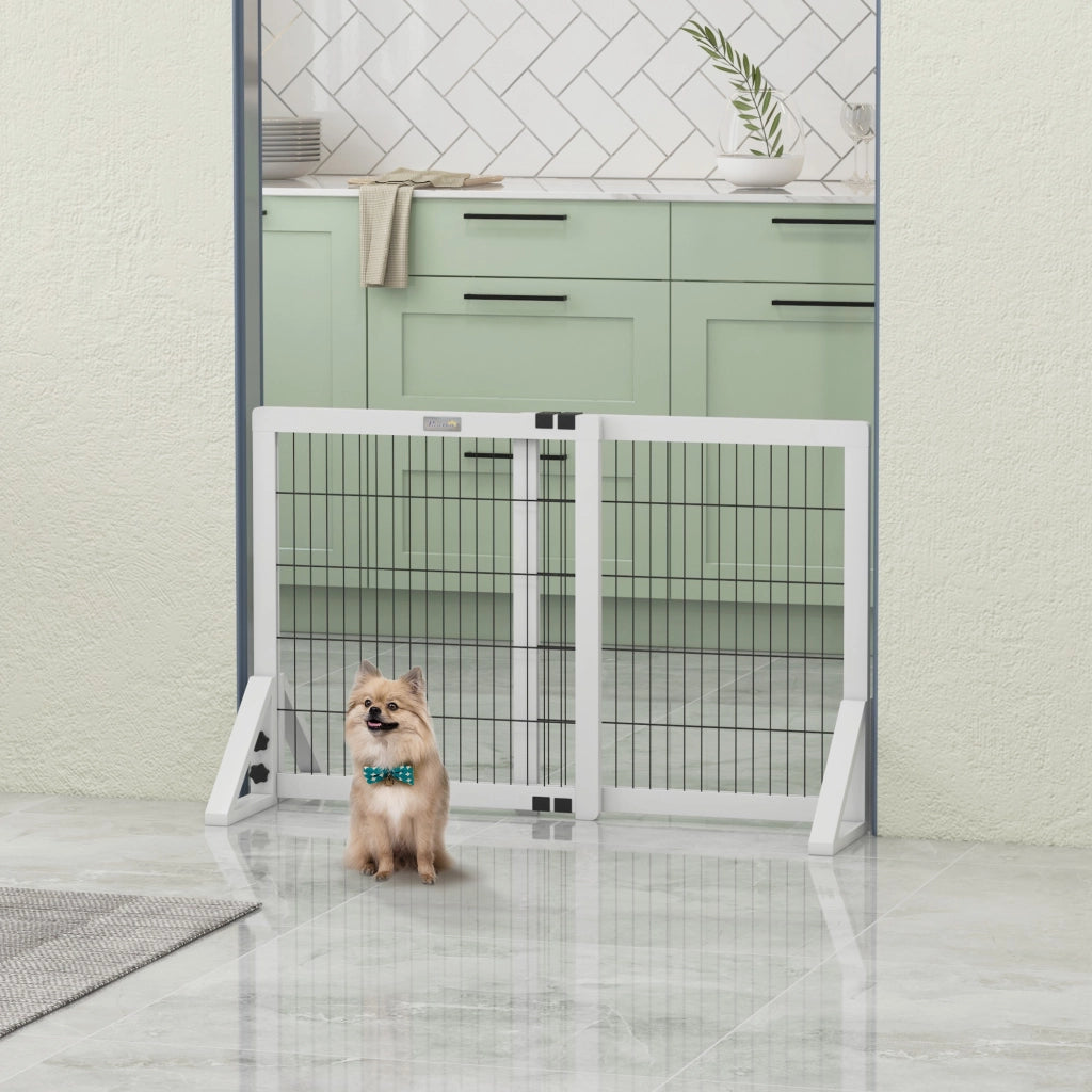 Barriera per cani 2 pannelli regolabile ¨C zephmum ¨C legno acciaio bianco 63-106 cm