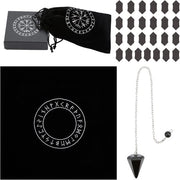 Set di Rune in Legno - Tavola per Lancio di Rune - Telaio per Pendulo in Cristallo Nero - Sacchetto di Conservazione Speciale - Accessori per Stregoneria Wicca - Arredamento per la Casa - Mitologia - Rune Viking