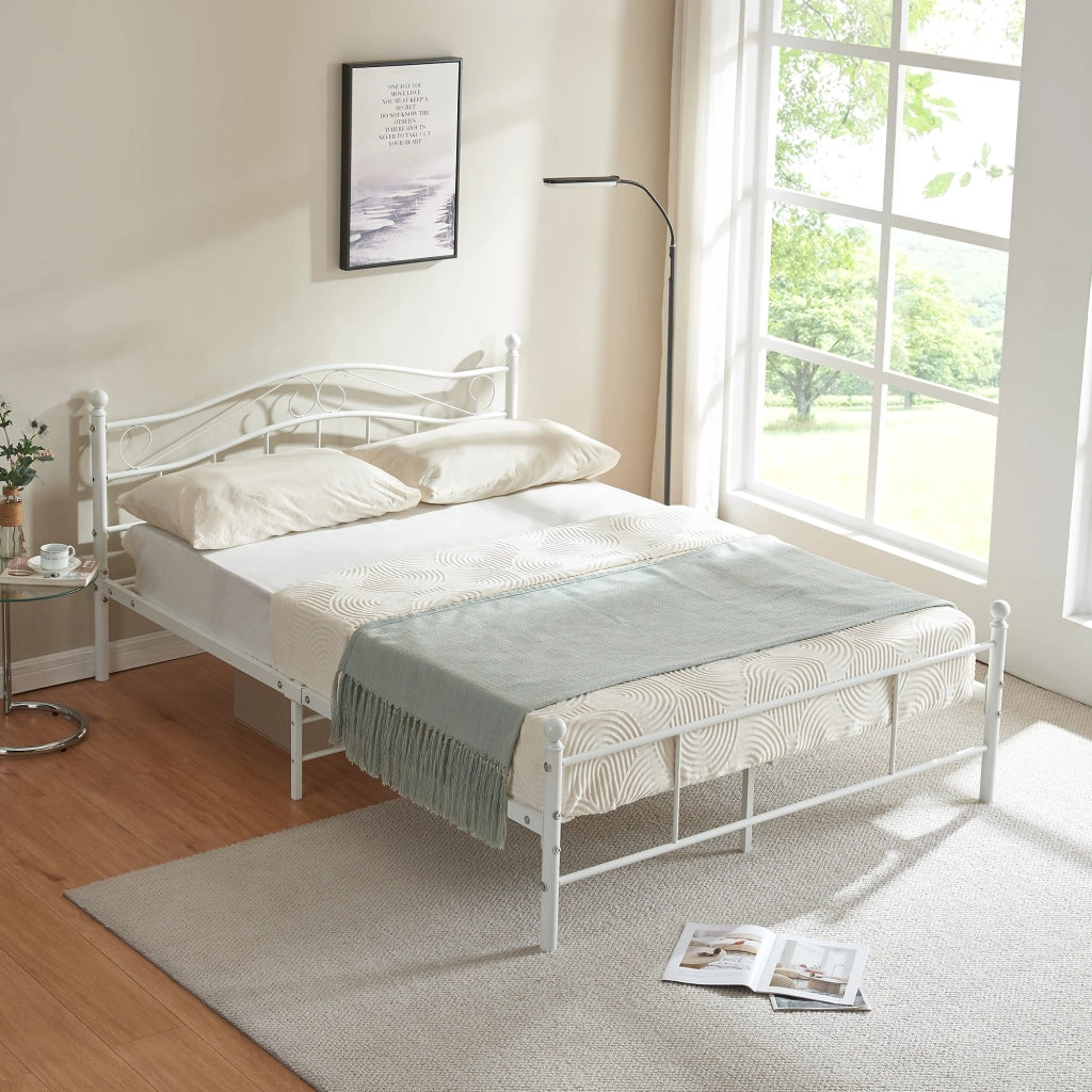 Letto Francese Florenz in Acciaio con Testiera Alta Decorativa 140 x 200 cm Bianco [en.casa]