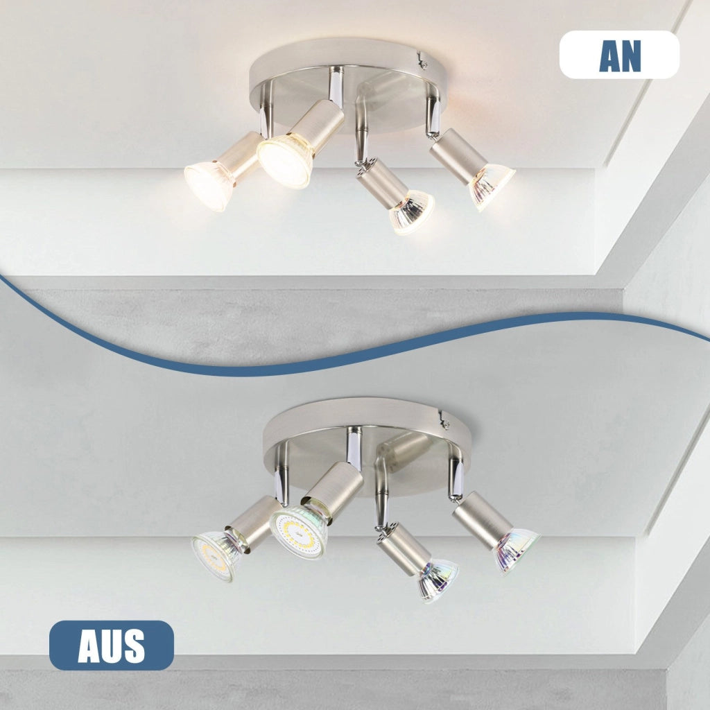 ZMH Faretto da soffitto 4 luci GU10 metallo nichelato regolabili 350° stile moderno max 25W