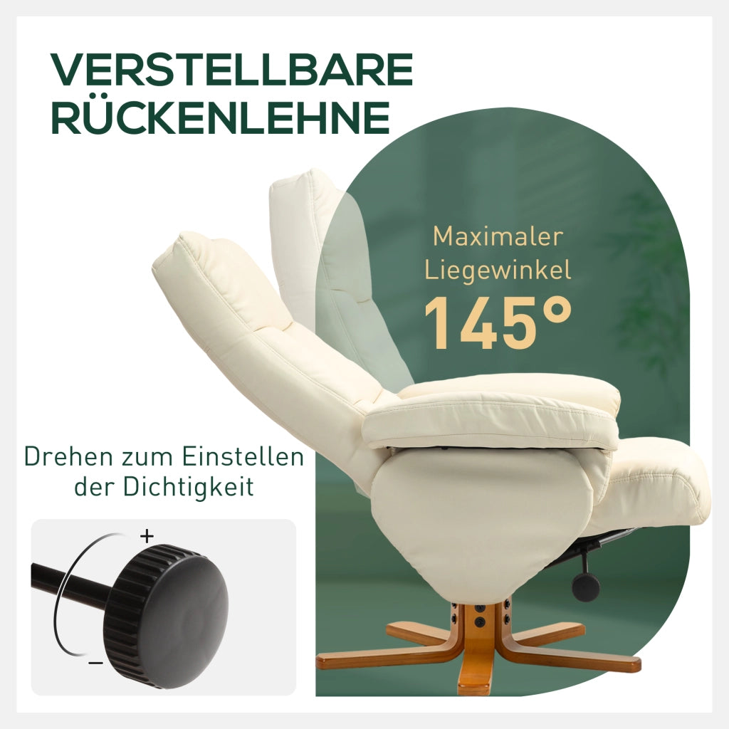 Poltrona Relax Massaggiante Reclinabile con Pouf ¨C Zephmum ¨C Similpelle Cremewei? 360¡ã Girevole