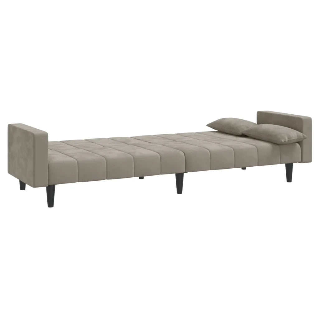 Divano Letto a 2 Posti con 2 Cuscini Grigio Chiaro in Velluto 375847