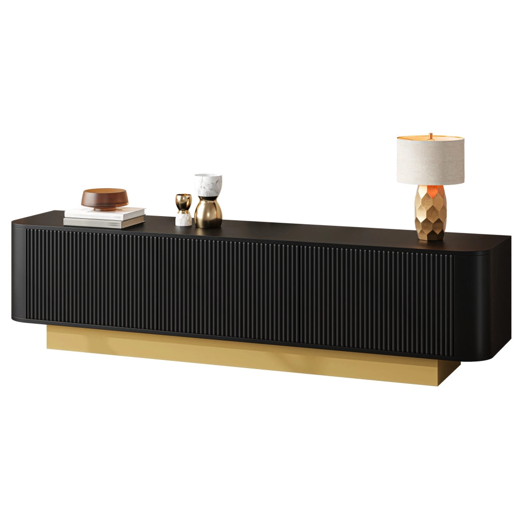 Mobile Porta TV 170 cm Nero Moderno con Angoli Arrotondati e 3 Ante