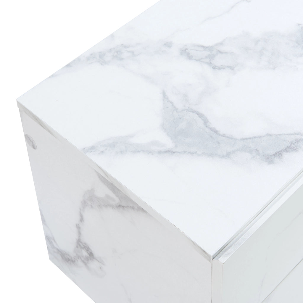 Comodino da Parete Ampfing con 2 Cassetti 40x29x30 cm Effetto Marmo Bianco [en.casa]