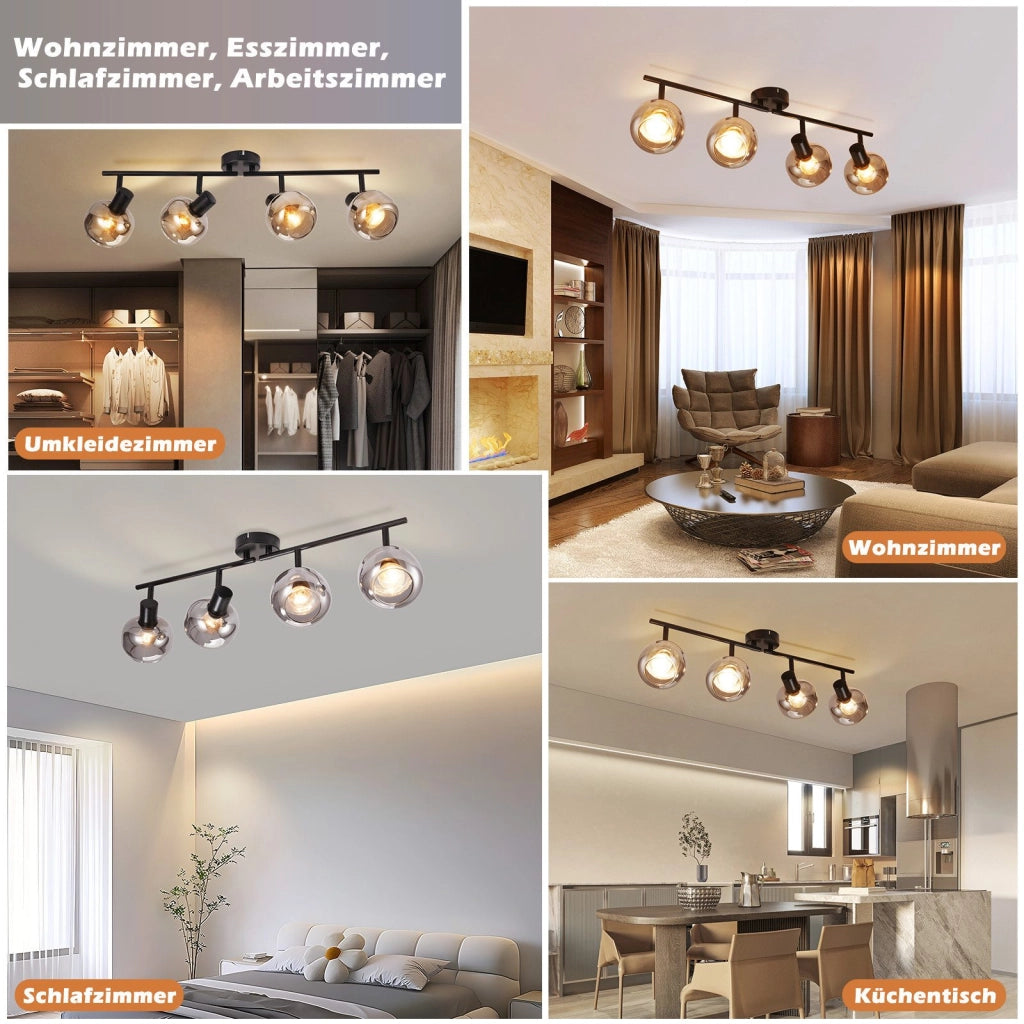 ZMH Faretto da soffitto vetro grigio fumé girevoli 350° retrò per soggiorno cucina corridoio