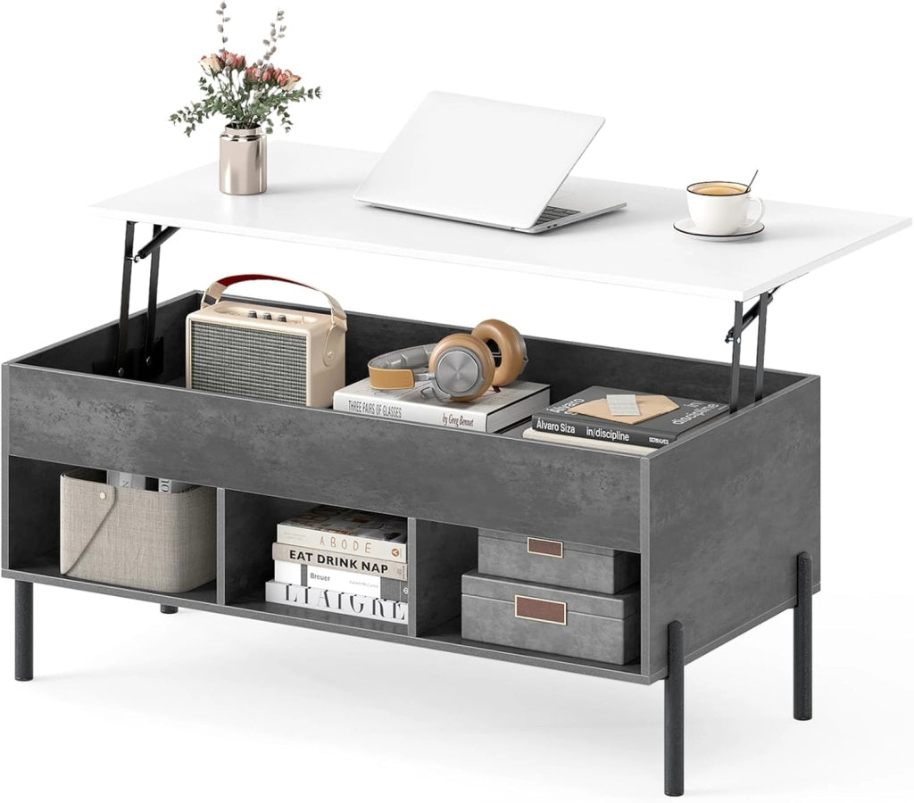 Tavolino da Caffè Sollevabile, Tavolino da Salotto con Piano Regolabile in Altezza, Scomparti e Piedini Antiscivolo, Design Moderno, per Soggiorno, Camera da Letto, Studio (Marrone)