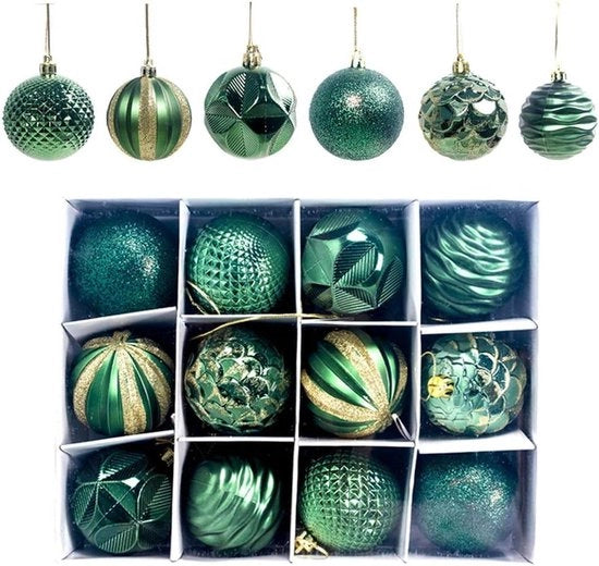 Decorazioni di Natale a Sfera 60 mm - Ornamenti Decorativi - Sfere Resistenti - Decorazioni da Appendere per Natale - Verde - 12 pezzi