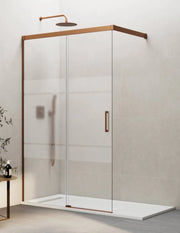 Porta doccia scorrevole 1+1 THALASSA (BASIC) walk-in 140 cm Profilo Rame vetro serigrafato