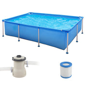 Piscina fuori terra cartuccia e struttura in metallo 258 cm x 179 cm x 66 cm, Piscina rettangolare grande con pompa filtro Blu-Nuotare