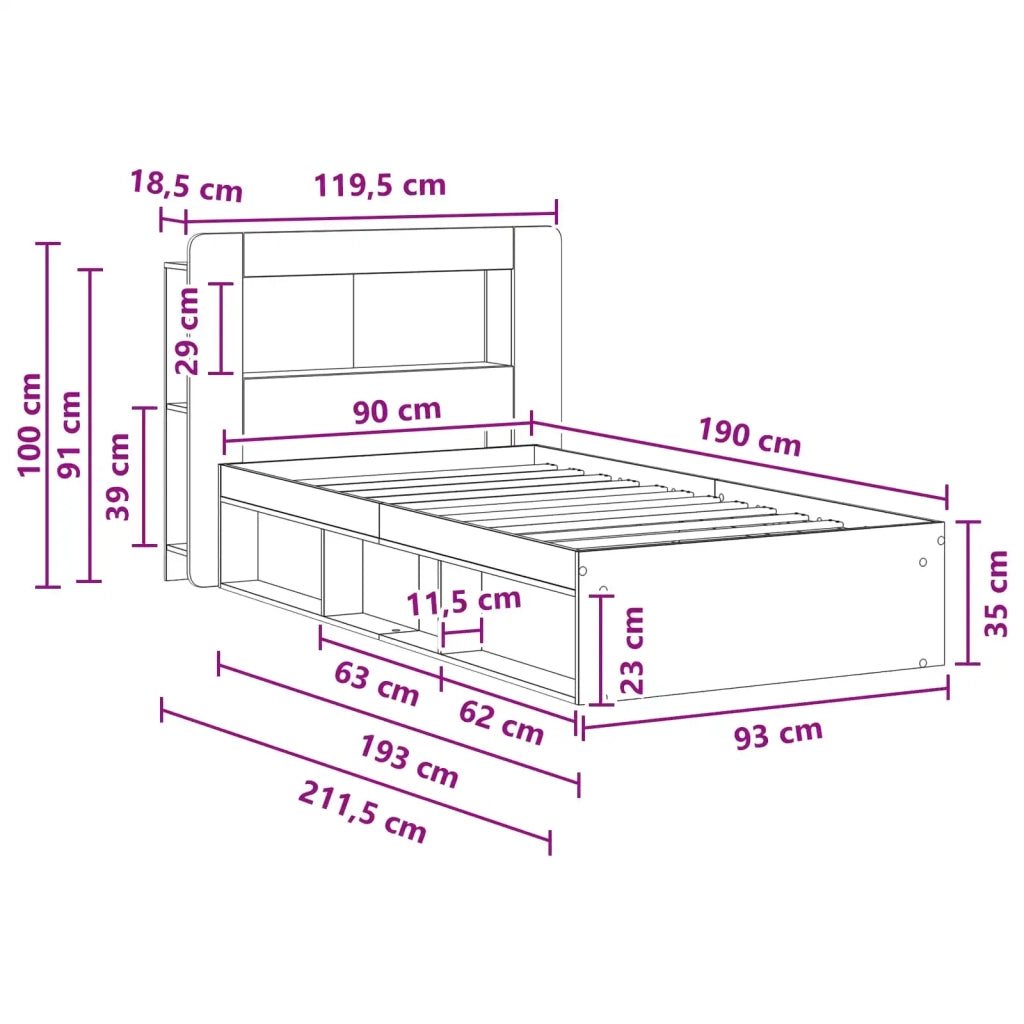 Telaio del letto con storage Legno antico 90 x 190 cm 3433442