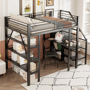 OKWISH Letto a Soppalco 140×200 cm, Letto Matrimoniale con Scaffali, Scrivania, Armadio e Scala Contenitore, senza Materasso, Nero