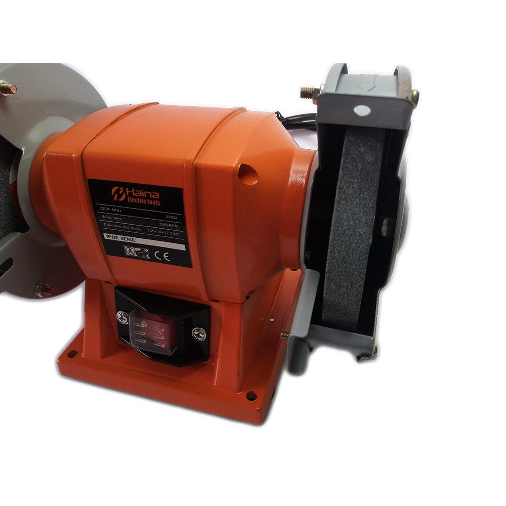 Trade Shop - Smerigliatrice Mola Da Banco 250w 2 Dischi 2 Pietre 125mm Professionale Hn-1206b -