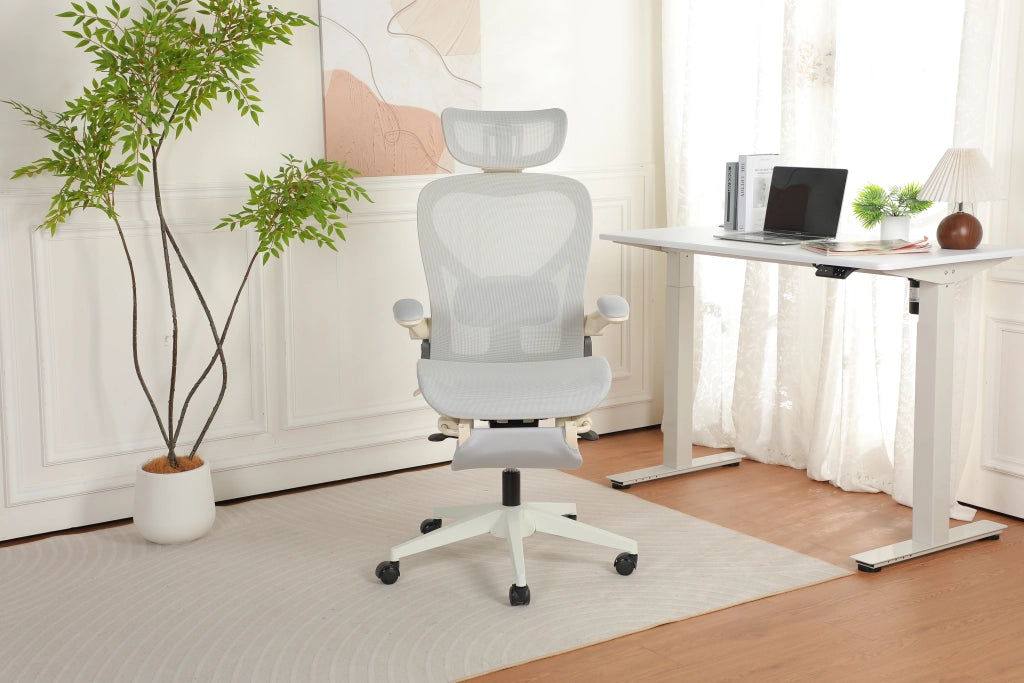 Sedia da ufficio ergonomica pieghevole in mesh con poggiatesta 3D e supporto lombare grigio 65 × 58,5 × 52,5 cm