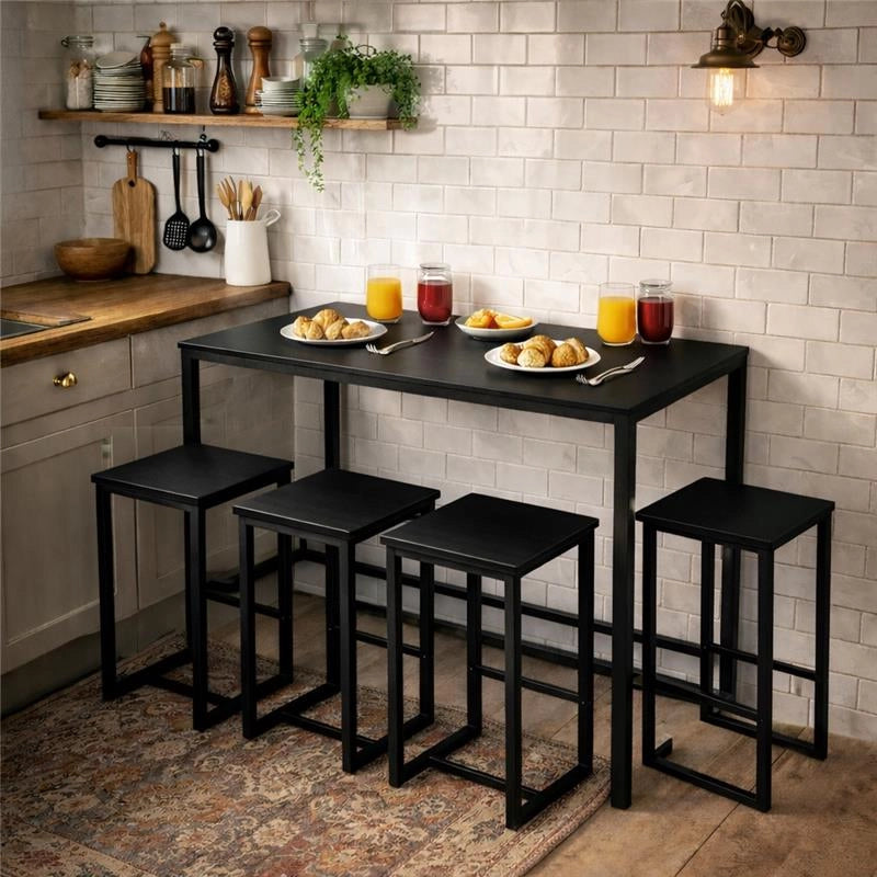SET TAVOLO CON 4 SGABELI IN LEGNO100X60X87 CM NERO