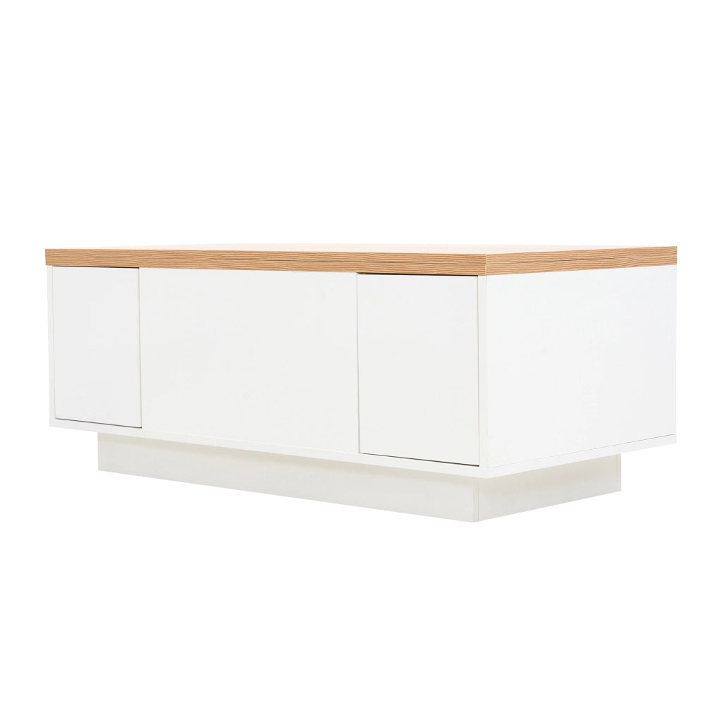 Tavolino da caffè 100x50x55.5 cm; doppio piano sollevabile con vano nascosto; pannello truciolare bianco