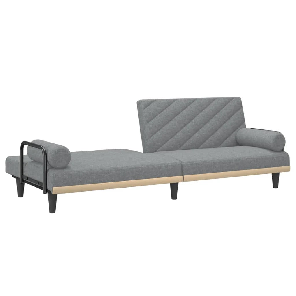 Divano letto con braccioli 205 x 89 x 70 cm tessuto grigio chiaro 02_0021015