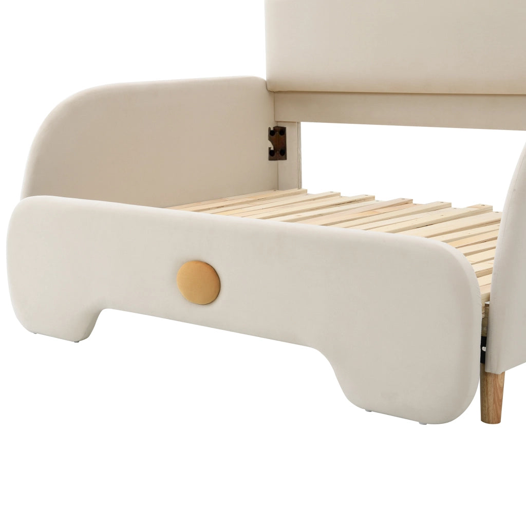 Letto Estraibile 140x200 cm e 140x105 cm; Letto Matrimoniale - Sponde Morbide - Beige