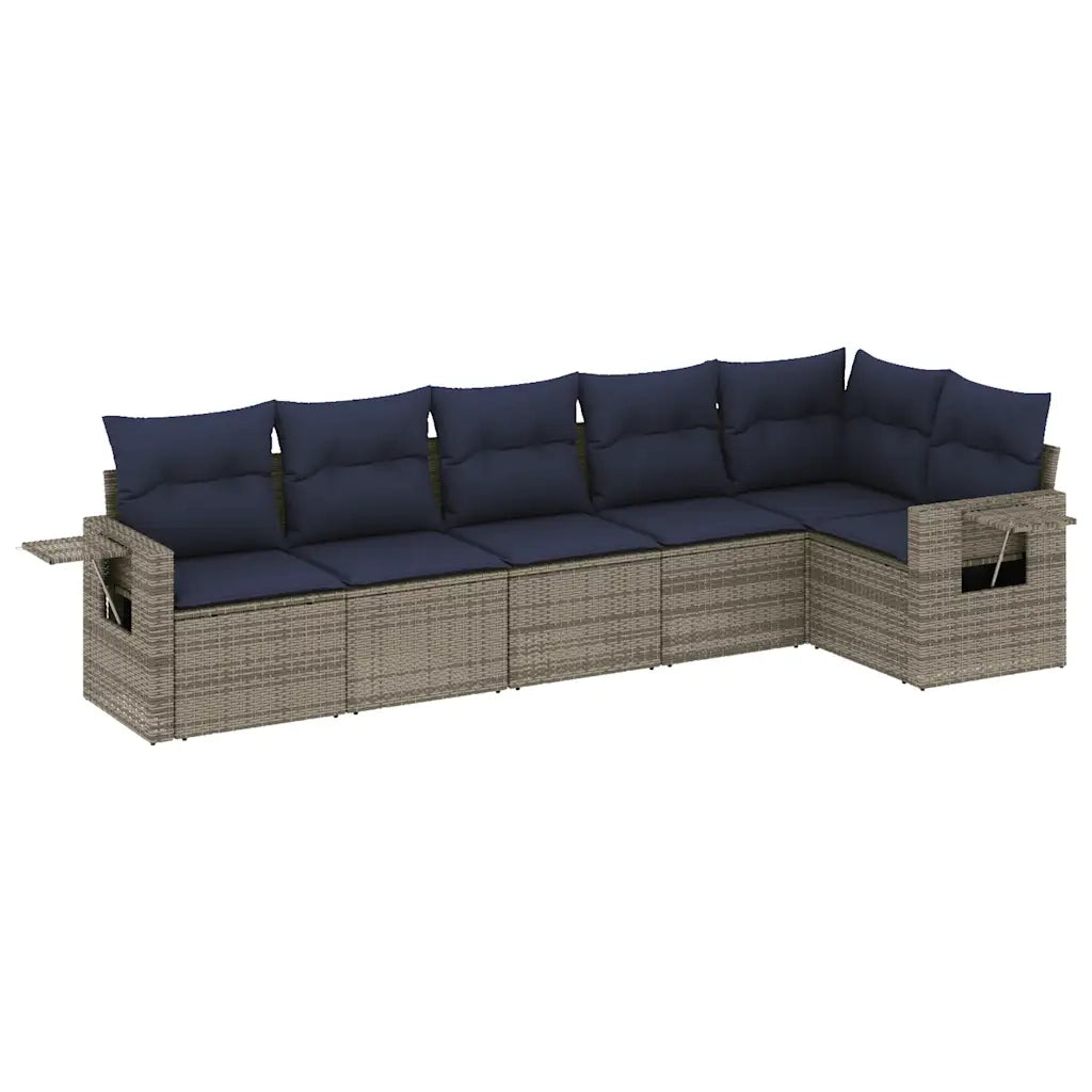 Set Divani da Giardino 6 pz con Cuscini Grigio in Polyrattan 3220190