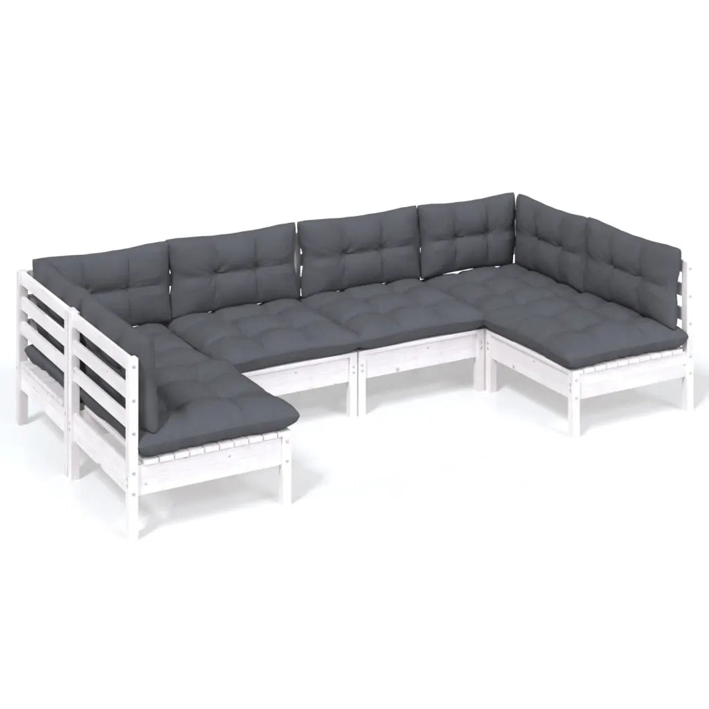Set Divani da Giardino 6 pz con Cuscini Bianchi Legno di Pinocod mxl 97532