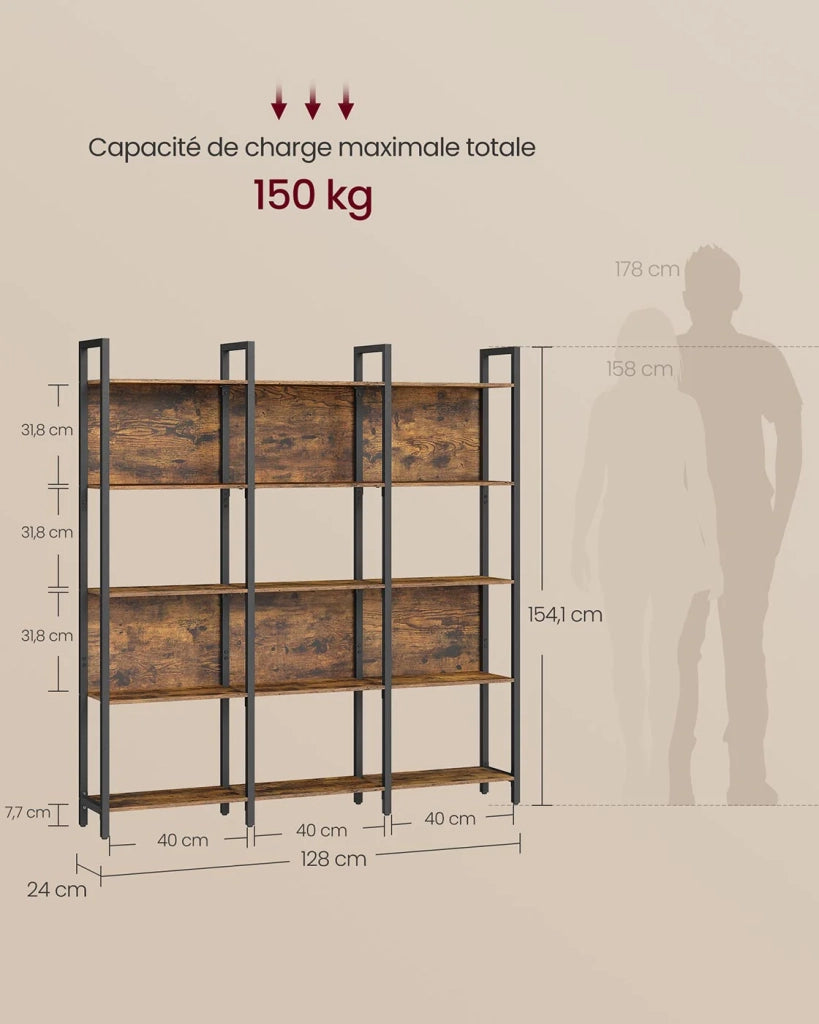 Libreria scaffale portaoggetti scaffale da cucina 5 ripiani struttura in acciaio stabile per ufficio ingresso soggiorno stile industriale marrone 12_0004262