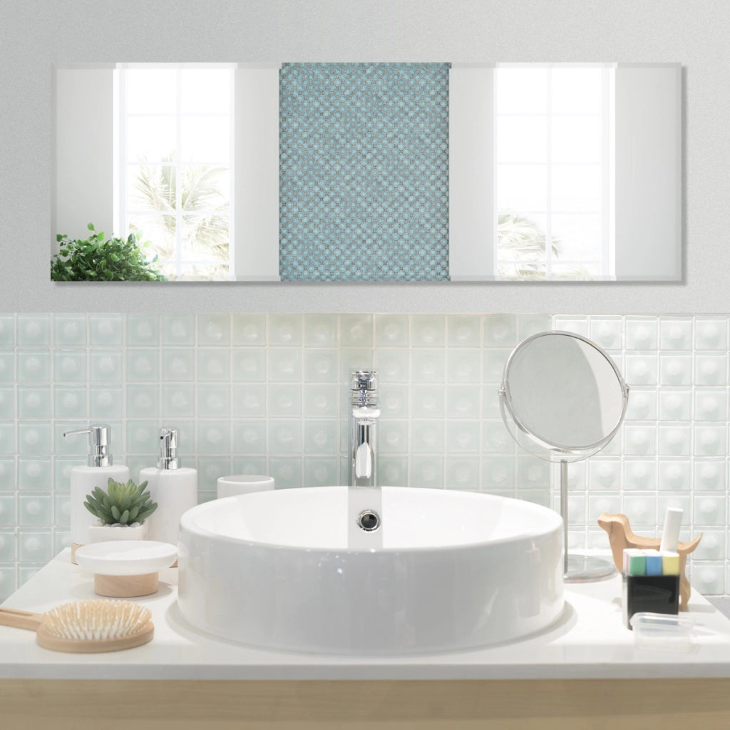 Specchio rettangolare da parete con bordo smussato , Specchio senza cornice di grandi dimensioni 110x38cm-Specchi da parete