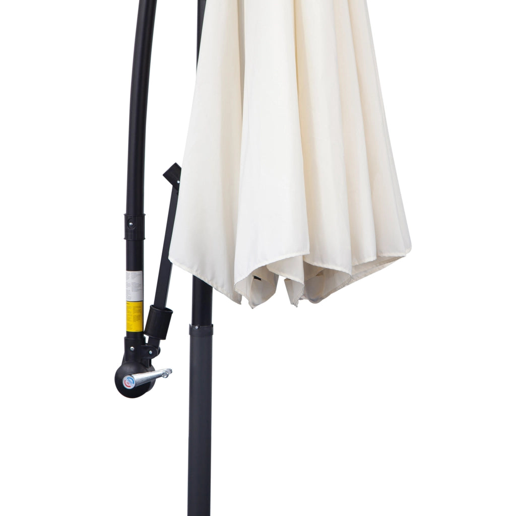 Parasole a sbalzo 300 cm con manovella manuale aste ad arco e supporto in acciaio tessuto poliestere colore crema funzionale per patio e giardino