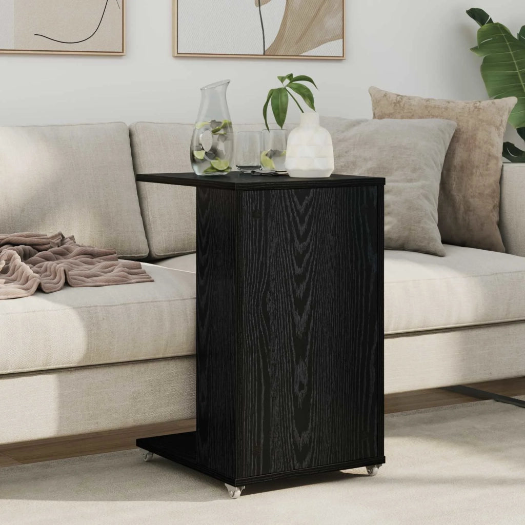 Tavolo laterale con ruota Rovere Nero 40 x 35 x 60 cm 8000373
