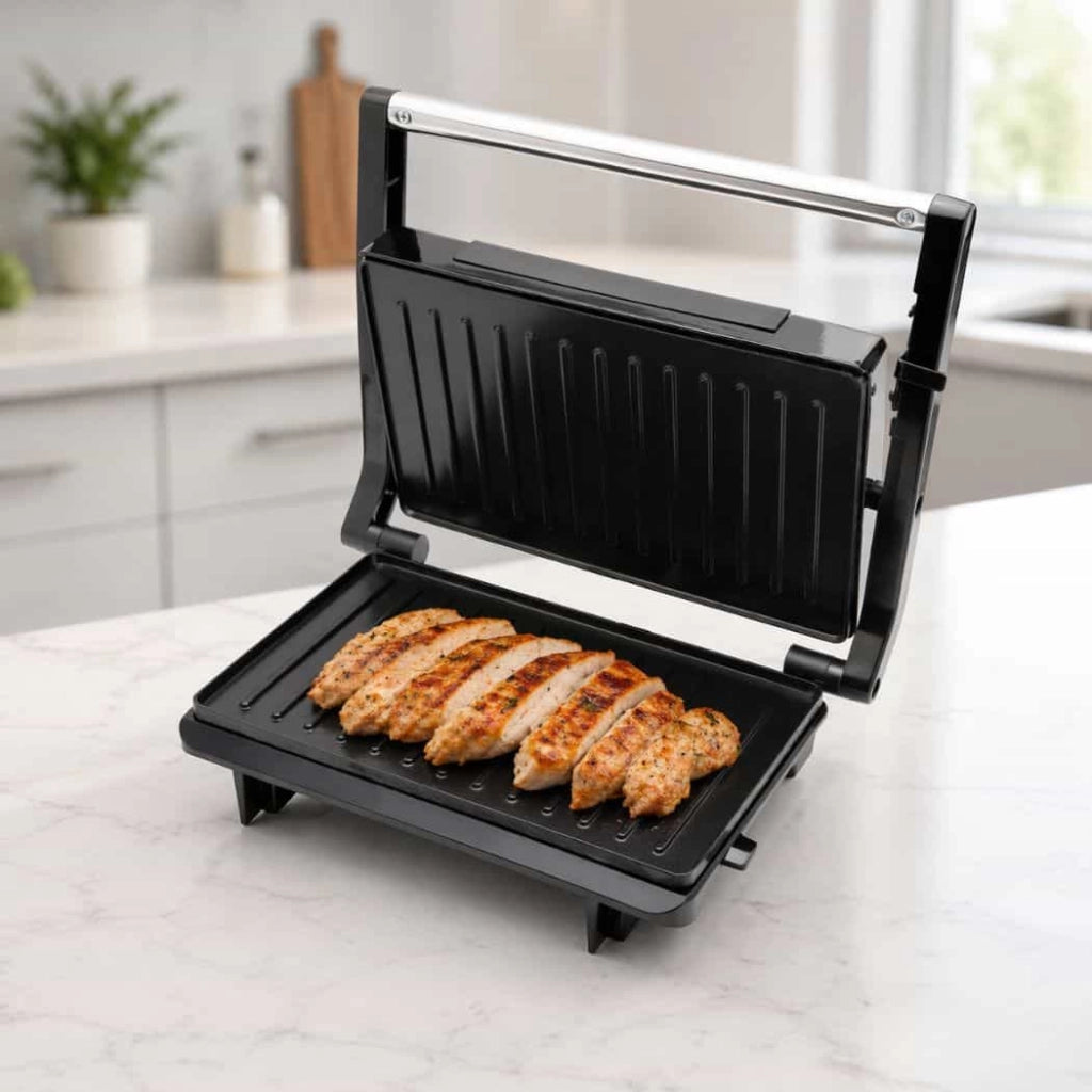 Piastra grill elettrica per panini e sandwich, 2 fette, rivestimento antiaderente 750W, cerniera galleggiante regolabile - SOGO