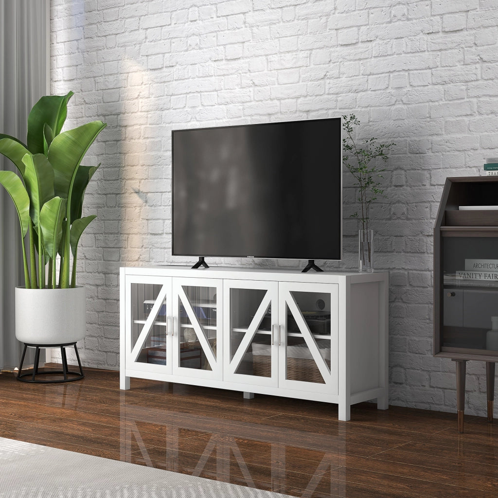 Mobile TV con 4 Ante in Vetro ¨C Xylo ¨C Bianco 130x35x60 cm