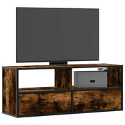 Mobile TV Rovere Fumo 100x31x39,5cm Legno Multistrato e Metallo 848931