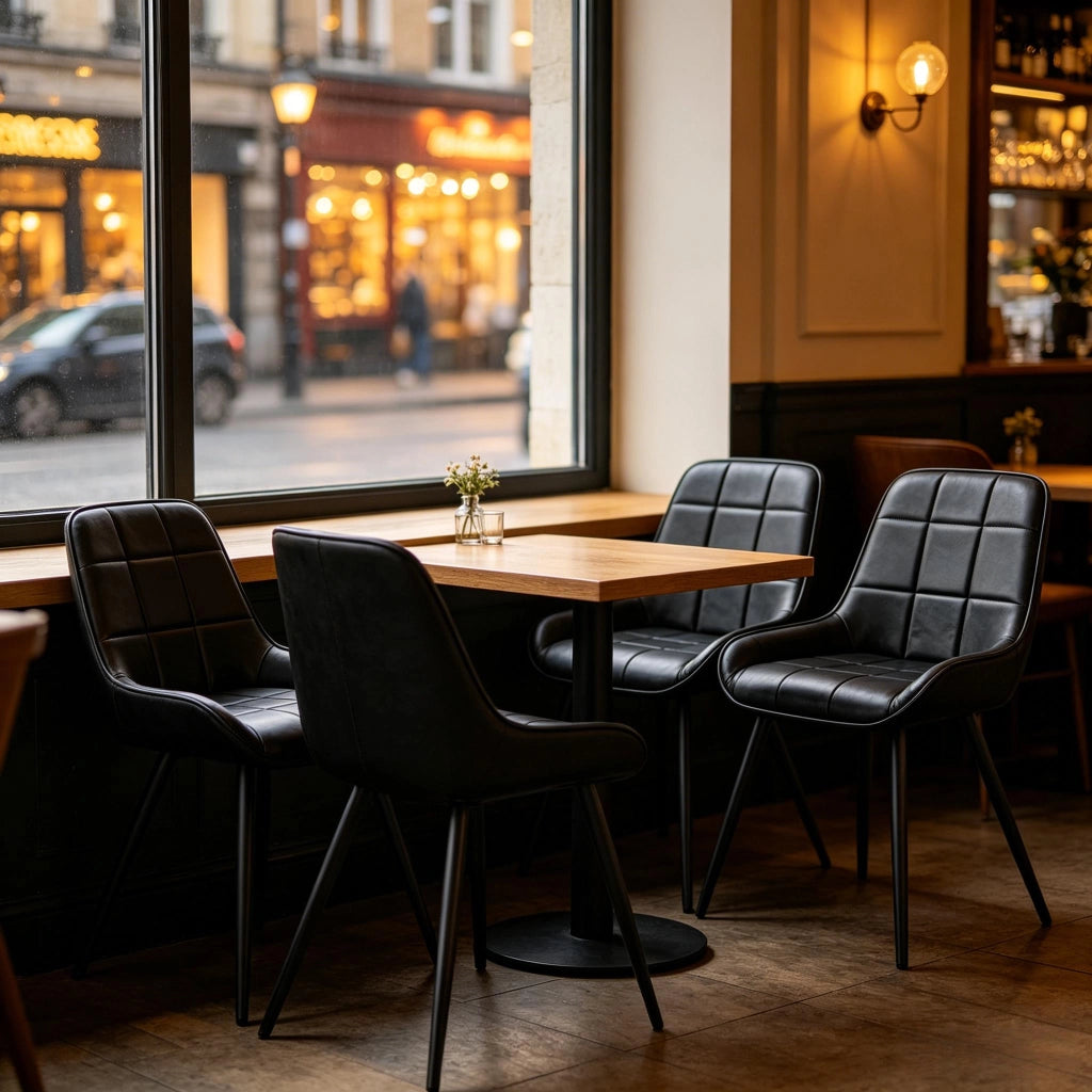 Set di 4 sedie da pranzo nere in pelle sintetica e metallo, sedie imbottite ergonomiche per casa e ufficio