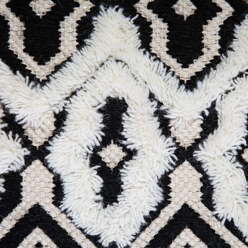 Pouf di colore Bianco e Nero Lana Cotone 45 x 45 cm Forma Quadrata in stile Boho