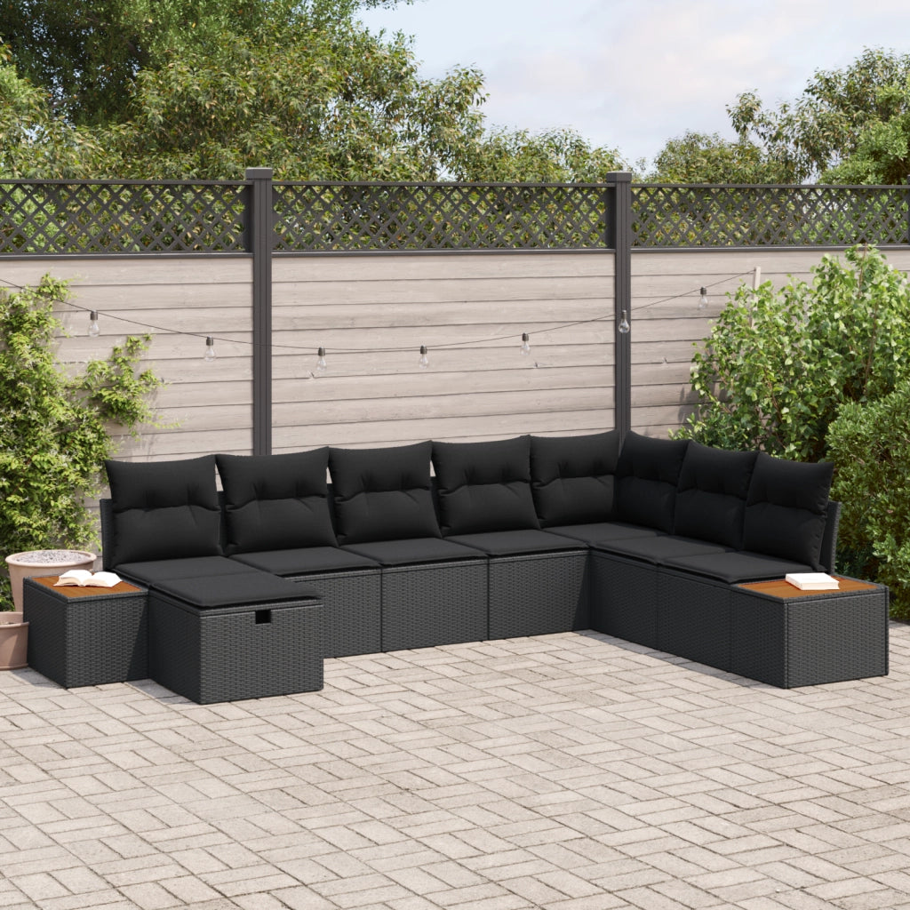 Set Divano da Giardino  da 8 Pezzi con Cuscini Polirattan Nero