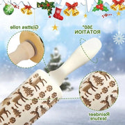 Rotolo di pan di Natale con modello di renne in rilievo 3D - Strumenti di forno in legno naturale per biscotti, fondant e dolci.